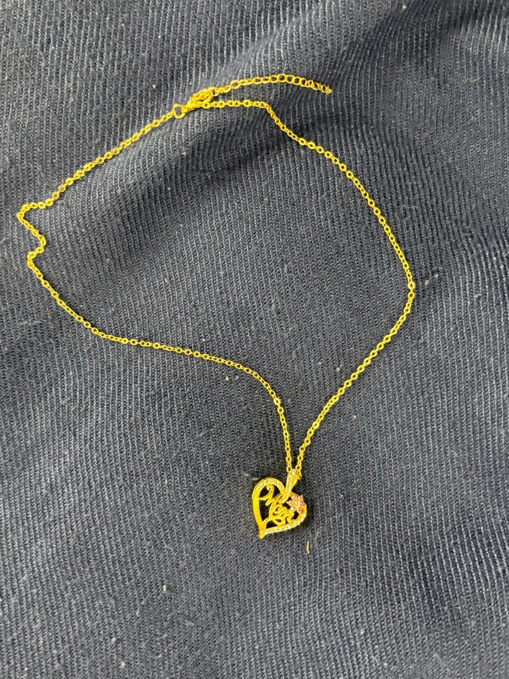 Gold Tone Heart 'Mom' Pendant Necklace with Pink Accent, Mother's Day